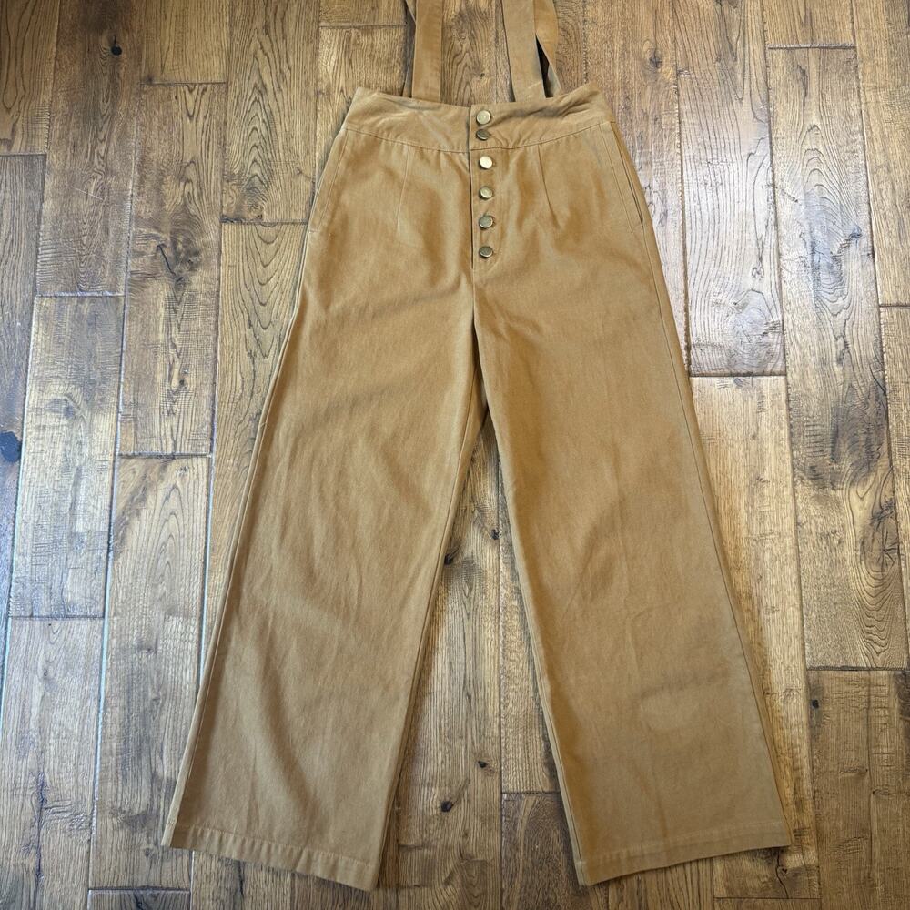NWT Paper Crane Button Fly Wide Leg Camel Removable Suspender Strap Pants Sz XS
